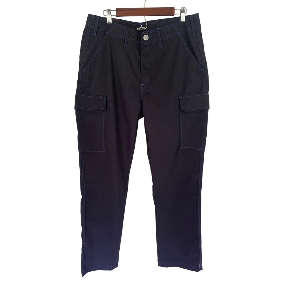 True Religion Mens Cargo Pants Jet Black Pacific Blue Contrast Stitch 34W New